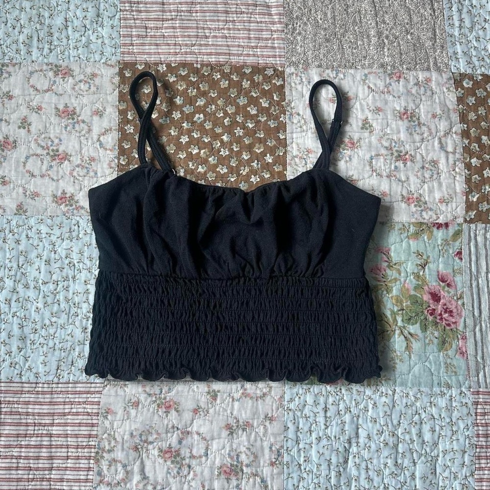 Hollister black fitted smocked cropped tank top